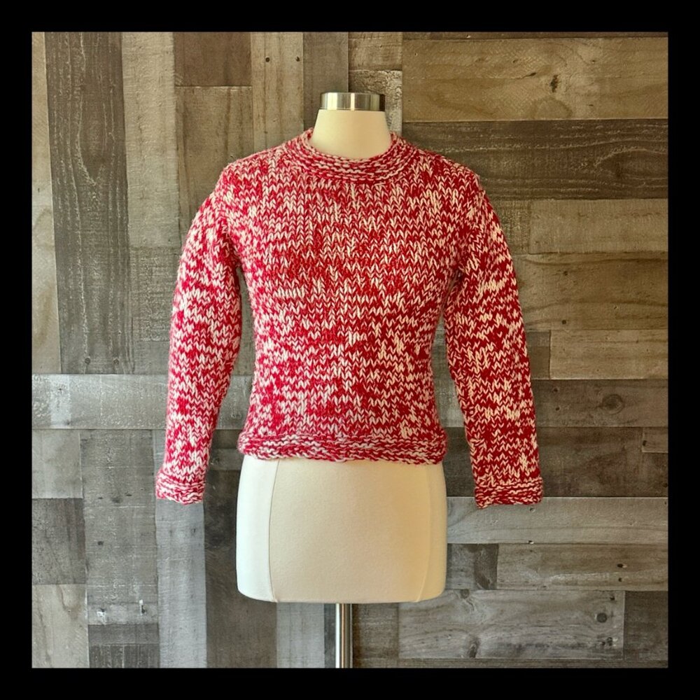 Handcrafted white red knit sweater small Christmas holiday party candy cane